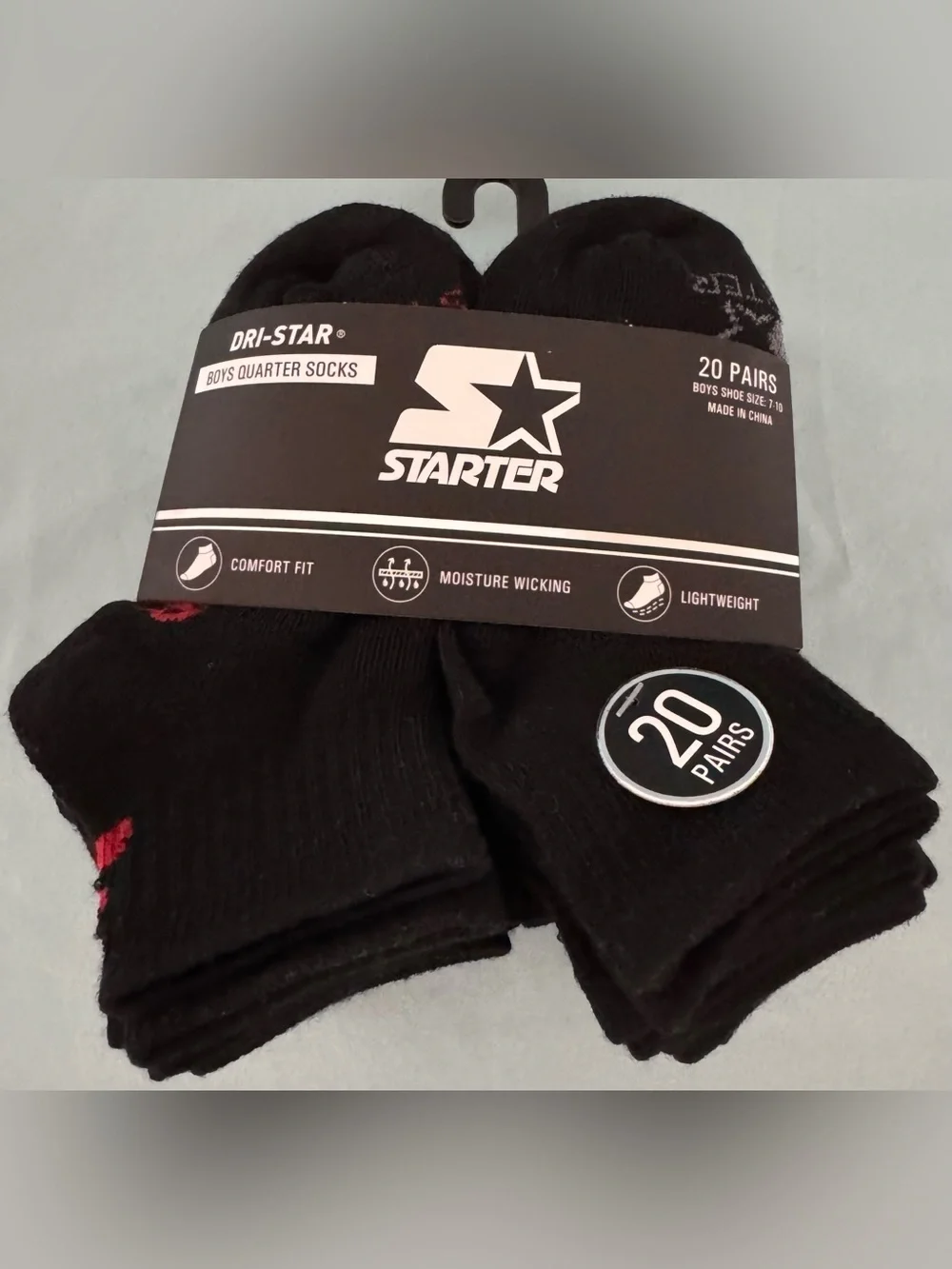 STARTER Boys' Black Quarter Socks 20-Pairs